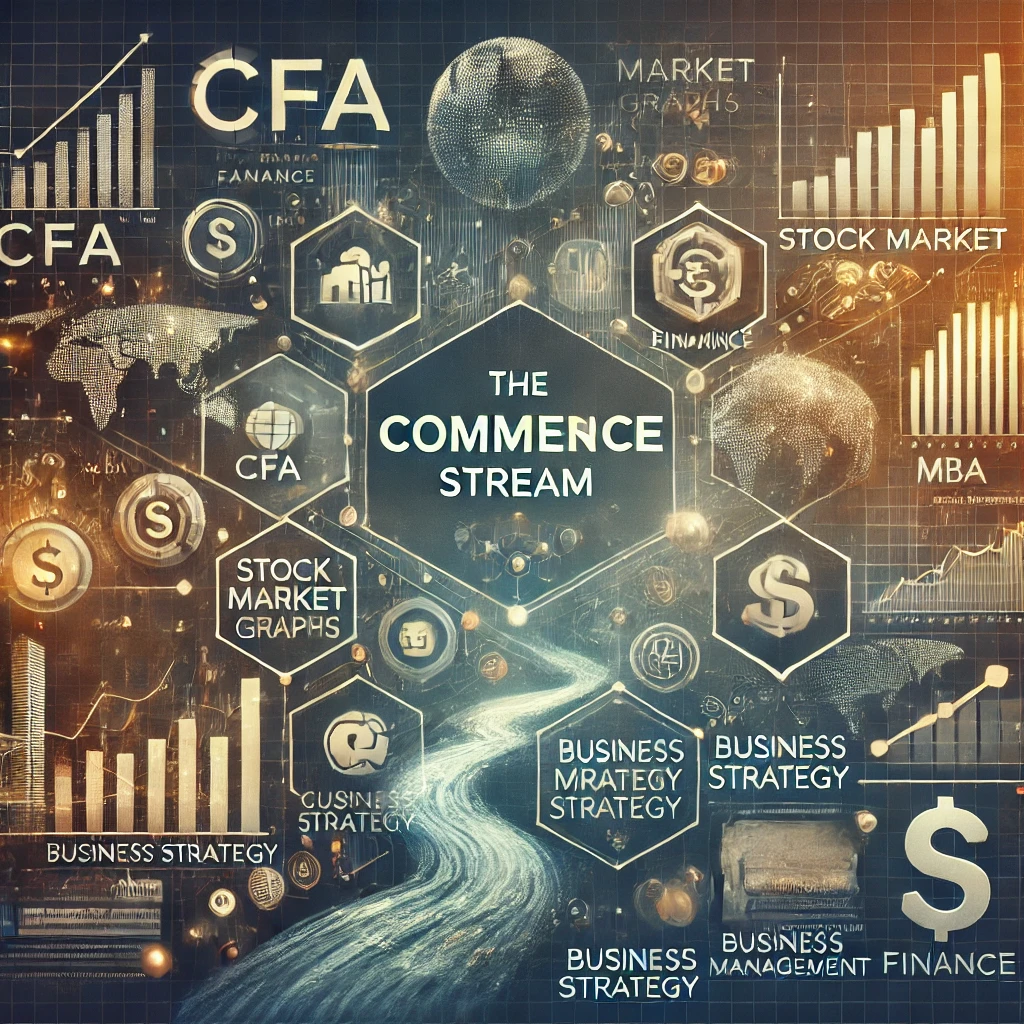 Business professionals analyzing charts and financial data representing the Commerce Stream