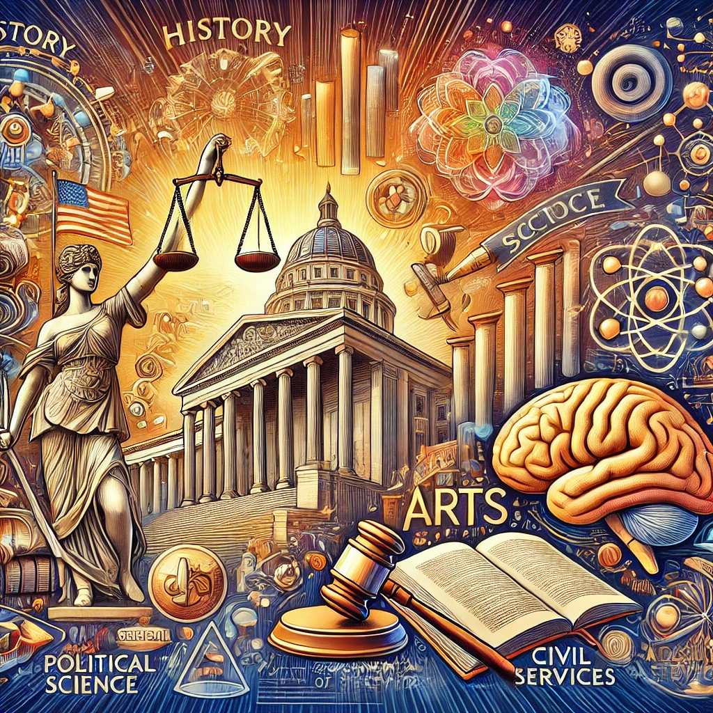 Creative arts tools, historical artifacts, and cultural symbols representing the Arts Stream